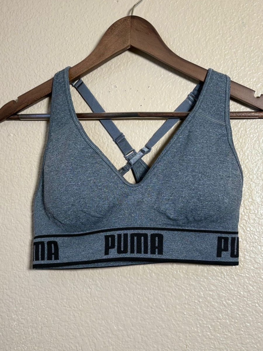 Puma Heather Gray Seamless Sports Bra with Branded Band